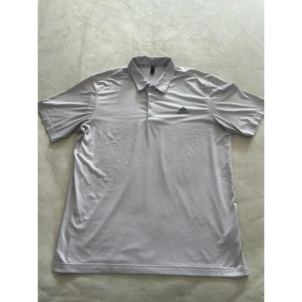 Adidas Golf Mens Large White Micro Dot Performance Short Sleeve Polo Shirt L